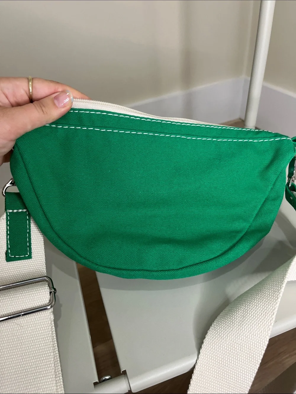 Lands' End Green Canvas Crossbody with White Strap